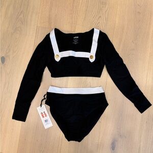 Black and White Long Sleeve Bikini Set
